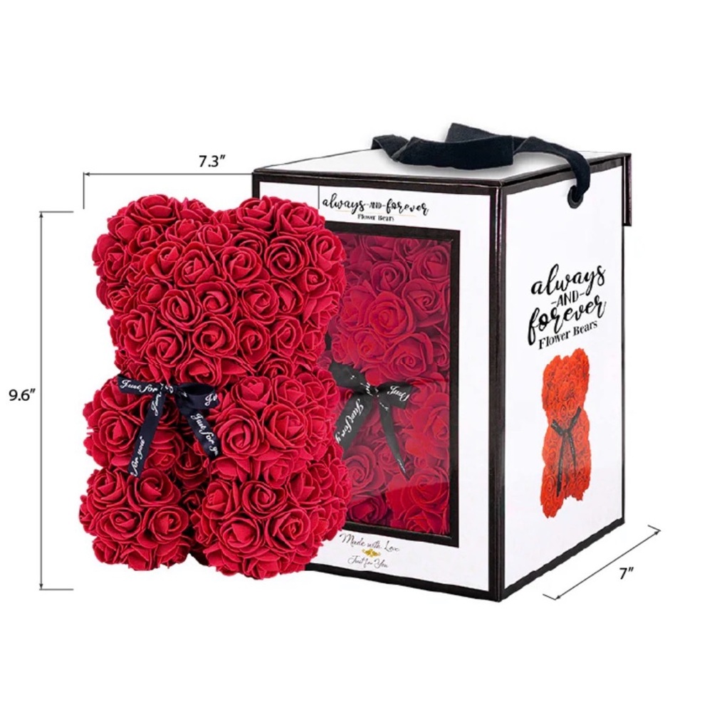 Faux Rose Bear - Vibrant Red